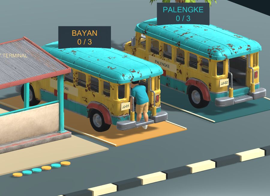 Close-up of a passenger ducking to step into the rear entrance of a jeepney at the terminal.